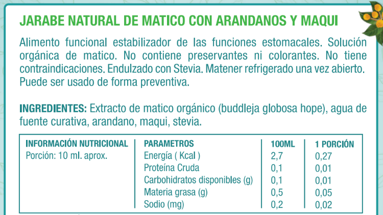 Jarabe de Matico con Arándanos y Maqui 250 ml